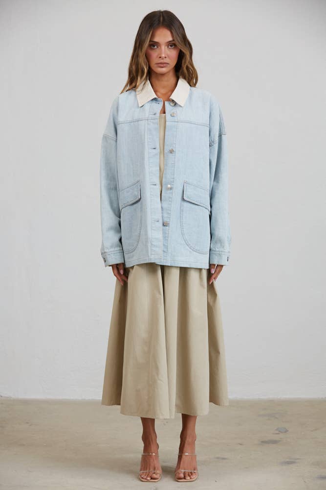 Dito Utility Contrast Collared Denim Jacket