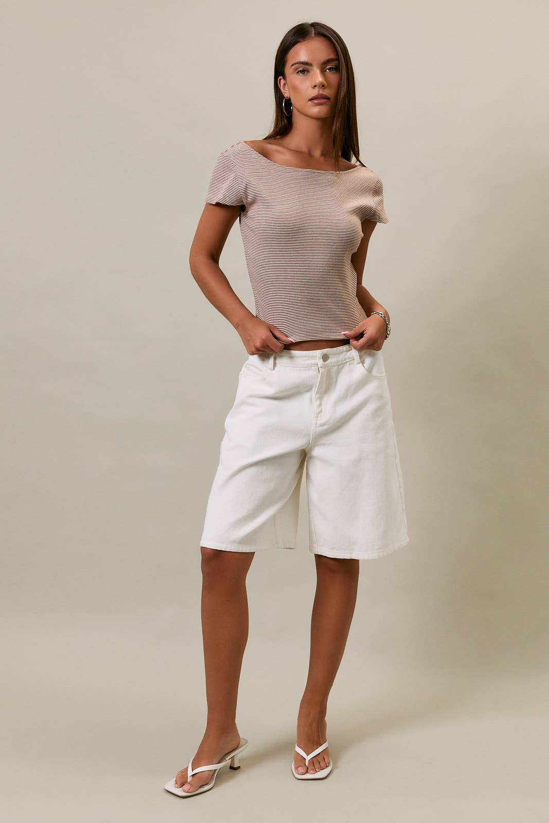 SHORT SLEEVE STRIPE TOP WITH SCOOP BACK