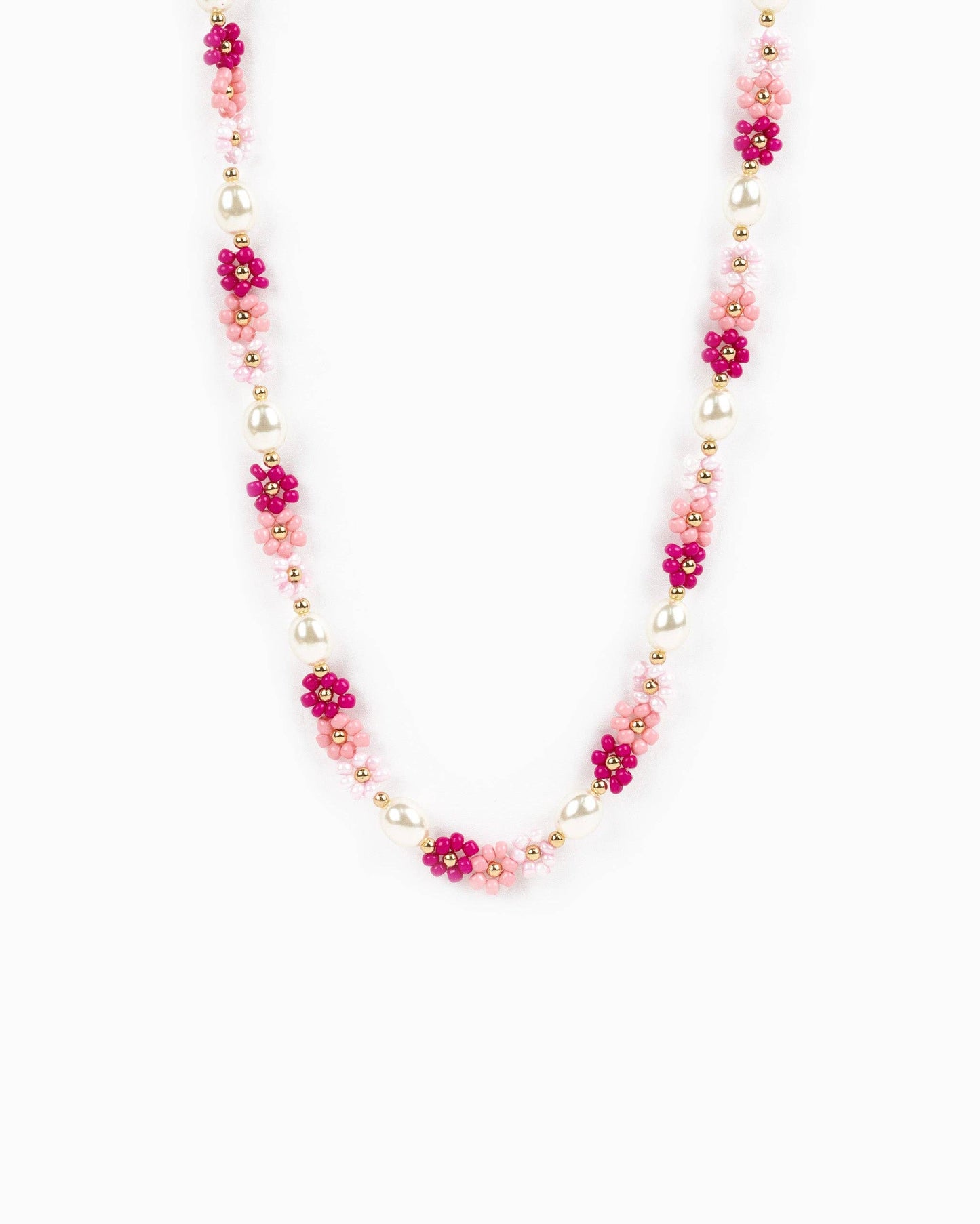 Tropical Flower Seed Bead and Pearl Necklace