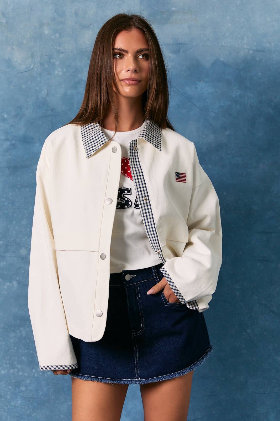 FLAG JACKET WITH GINGHAM CONTRAST