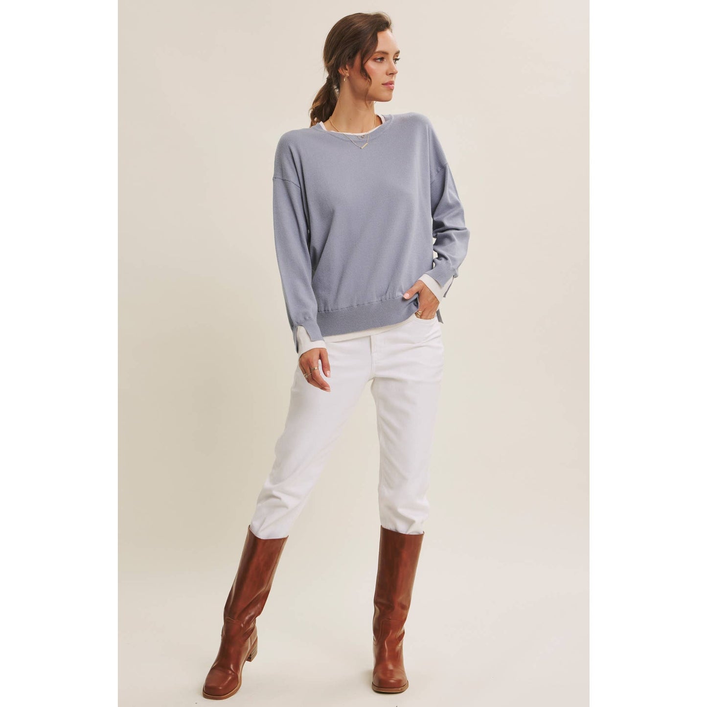 FEATHER LIGHT TOUCH TWO-TONE VISCOSE SWEATER