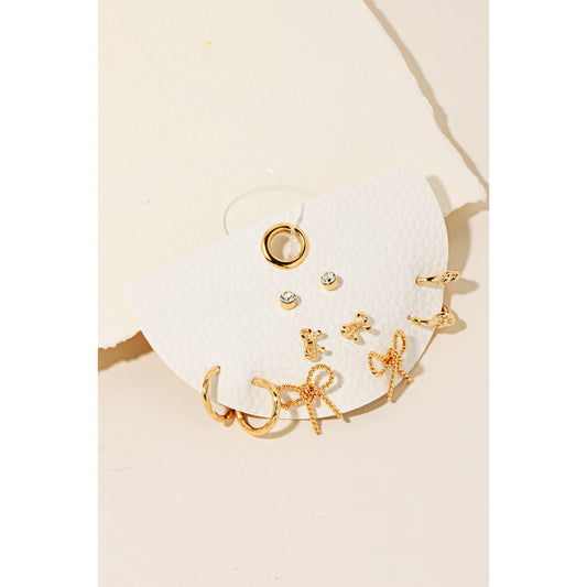Mixed Ribbon Bow Studs And Hoops Earrings Set