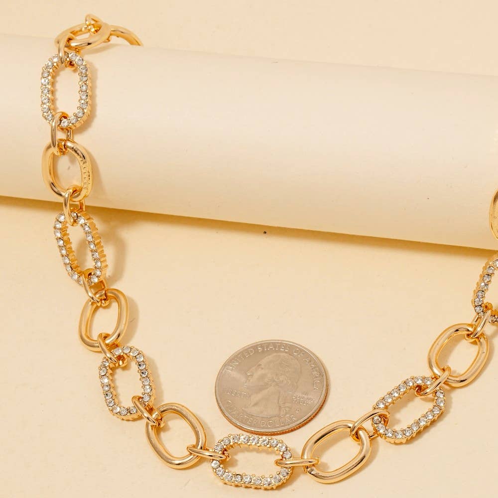 Mixed Oval Pave Chain Necklace