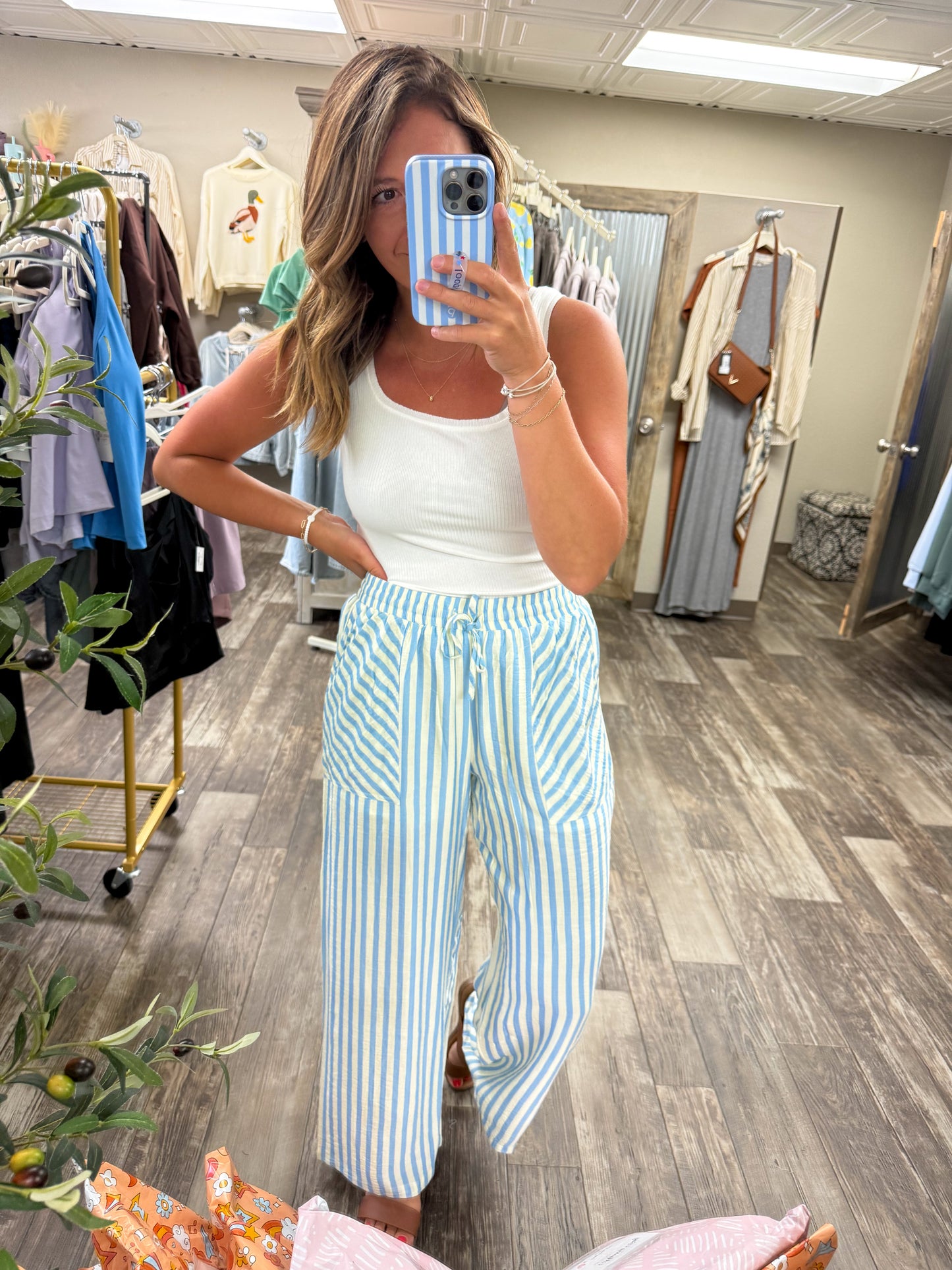 STRIPED PANTS WITH DRAWSTRING