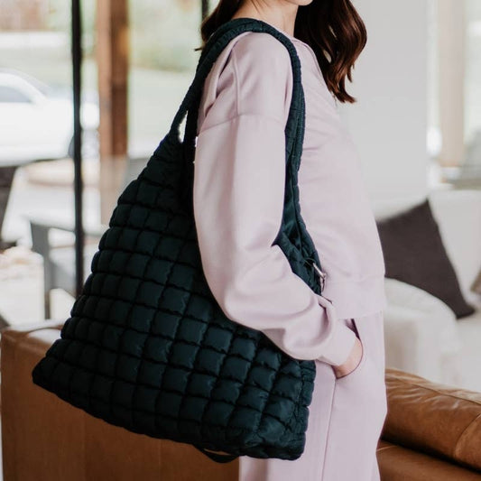 Forest Green Rectangular Quilted Puffer Tote