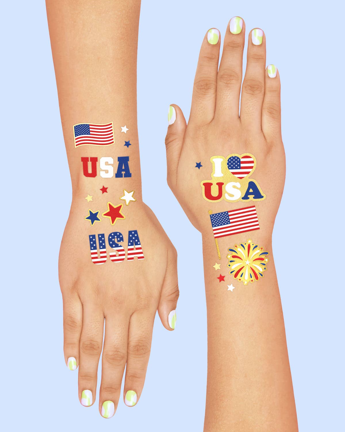 Stars & Stripes Patriotic Tats - 70 foil temporary tattoos