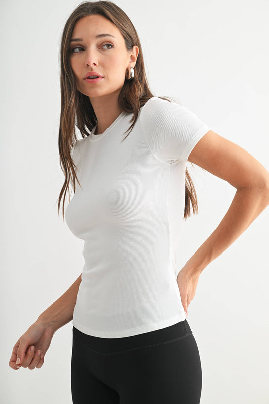 Essential Short-Sleeved Micro-Ribbed Athleisure Top
