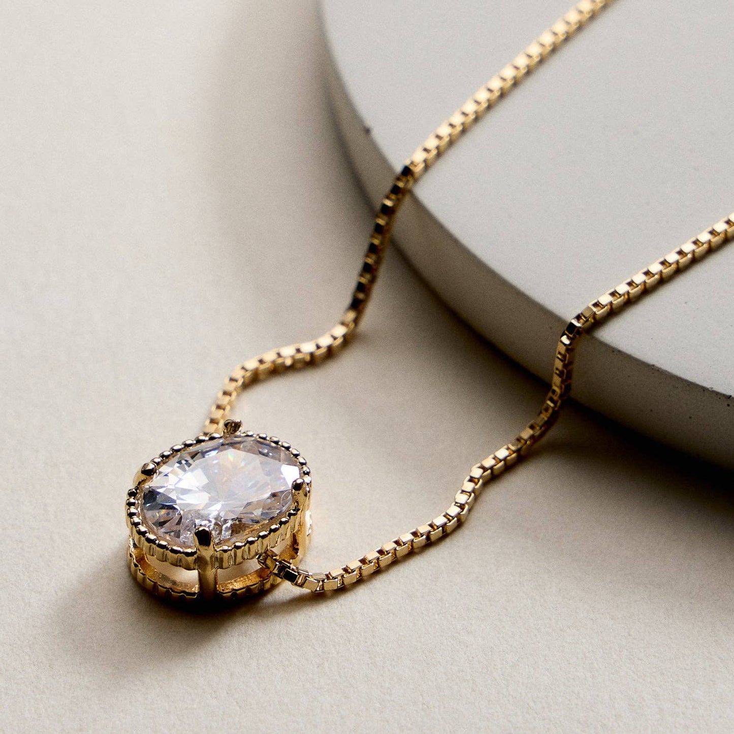 Gold Filled Oval CZ Solitaire | Necklace