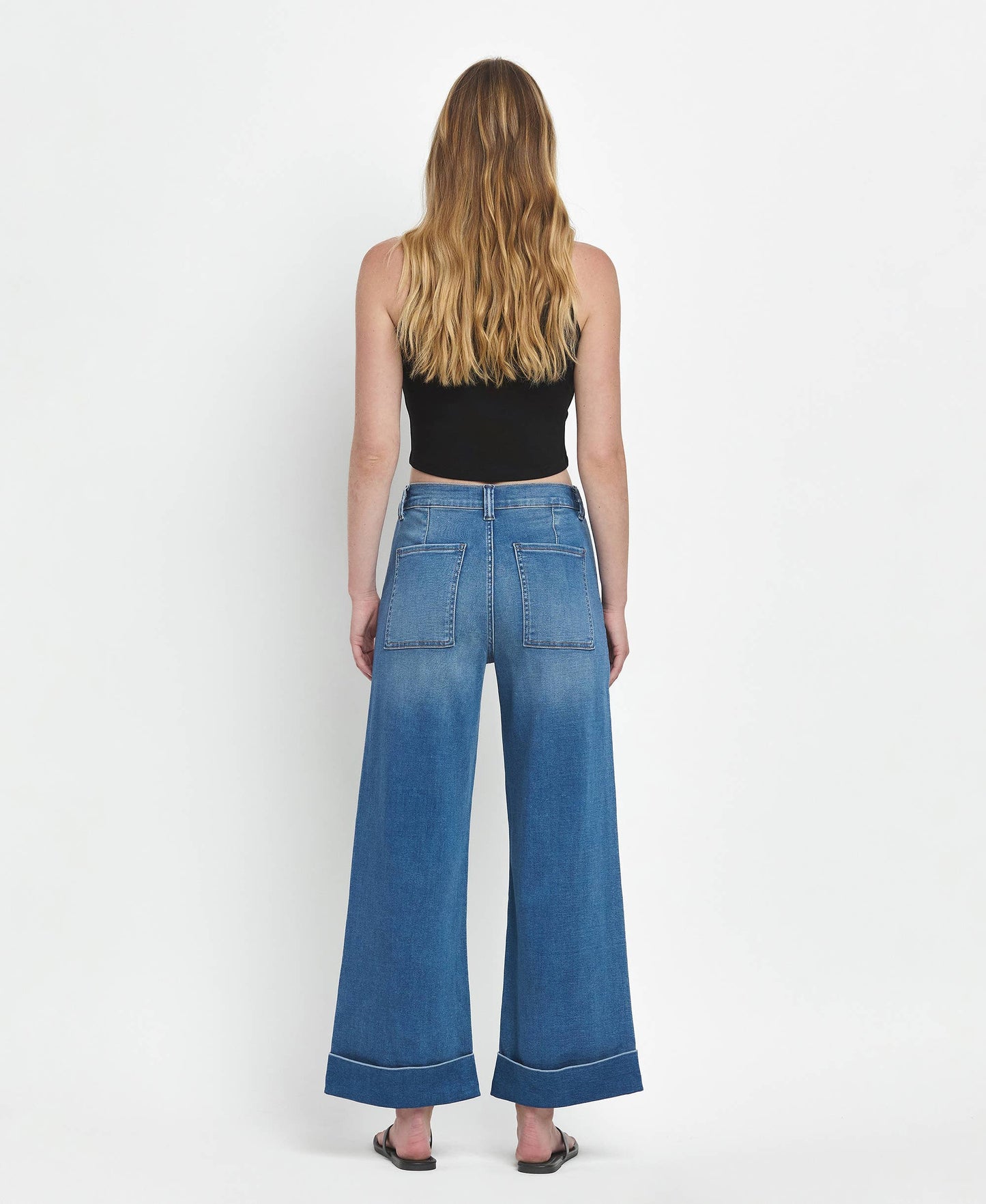 HIGH RISE DOUBLE CUFFED BAGGY WIDE JEANS
