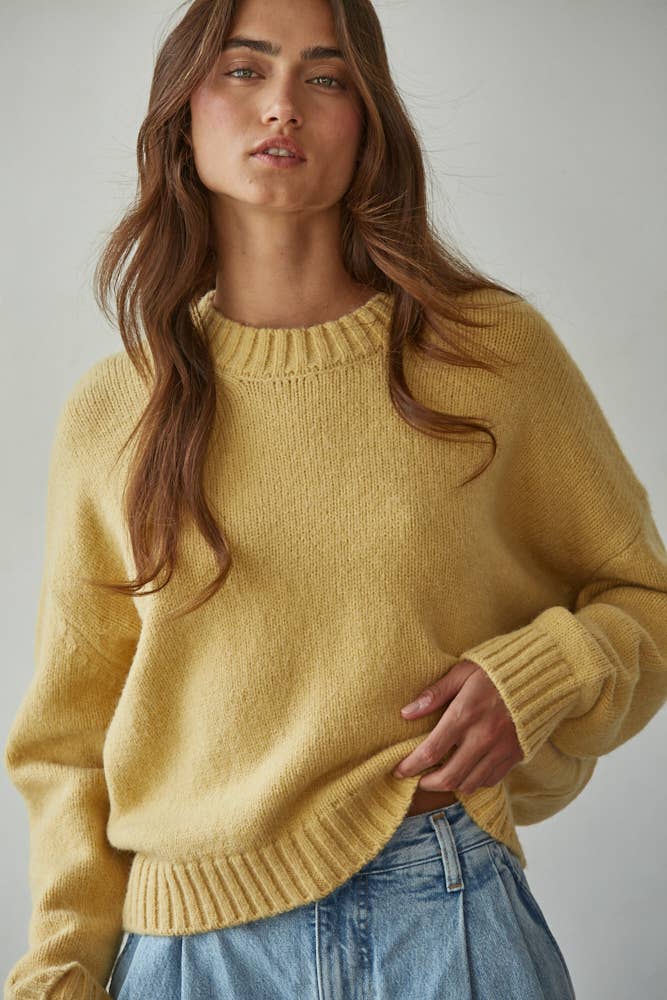 Knit Sweater Crew Neck Long Sleeve Pullover Top