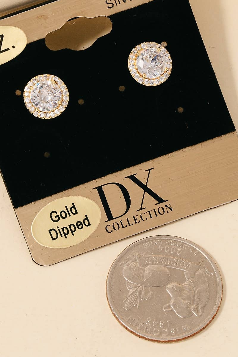 Gold Dipped Cz Halo Set Stud Earrings