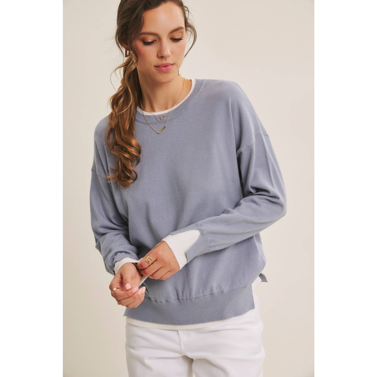 FEATHER LIGHT TOUCH TWO-TONE VISCOSE SWEATER