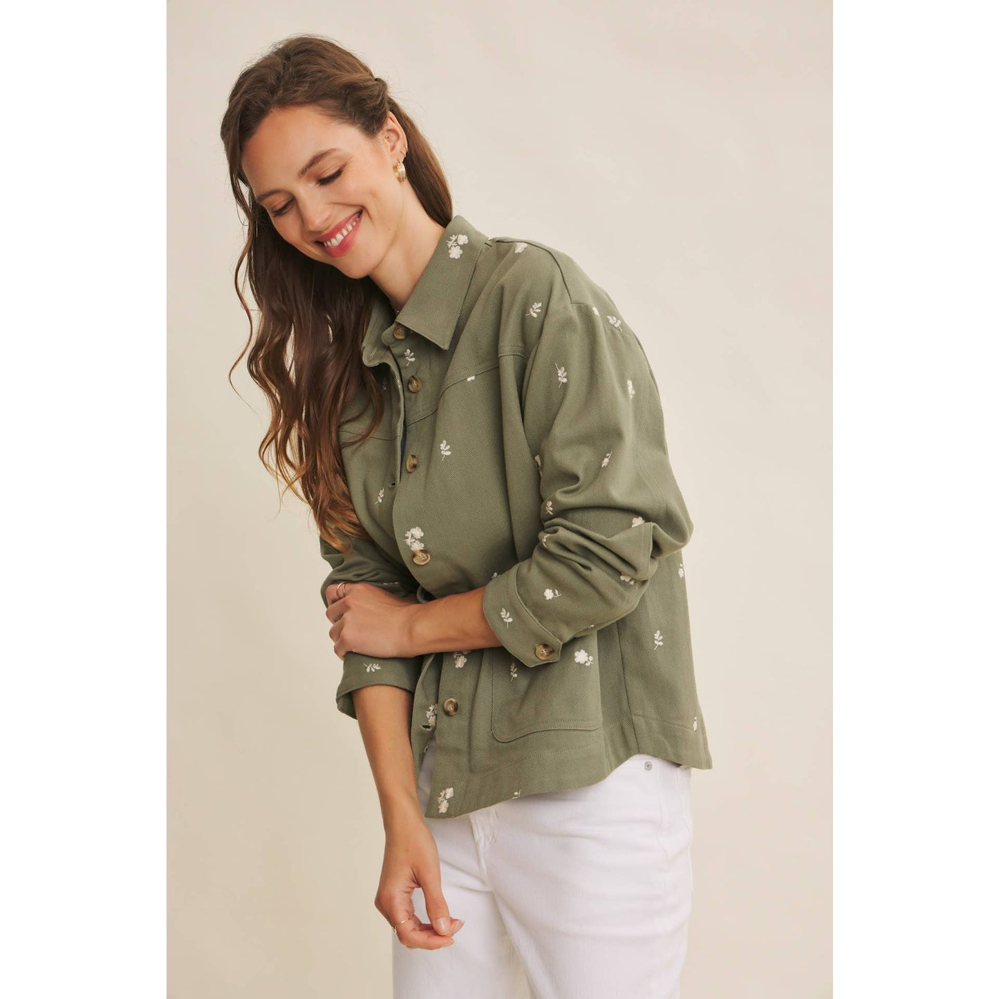 EMBOIDERY COTTON TWILL OVERSIZED UTILITY JACKET