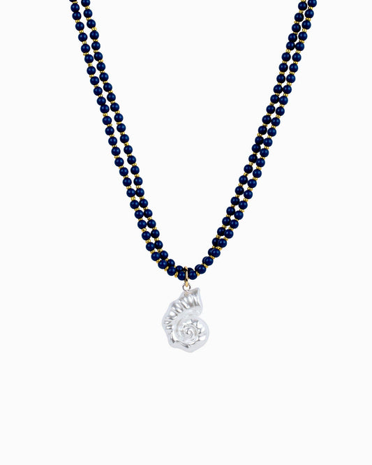 Beach Mode Navy Beaded Shell Necklace