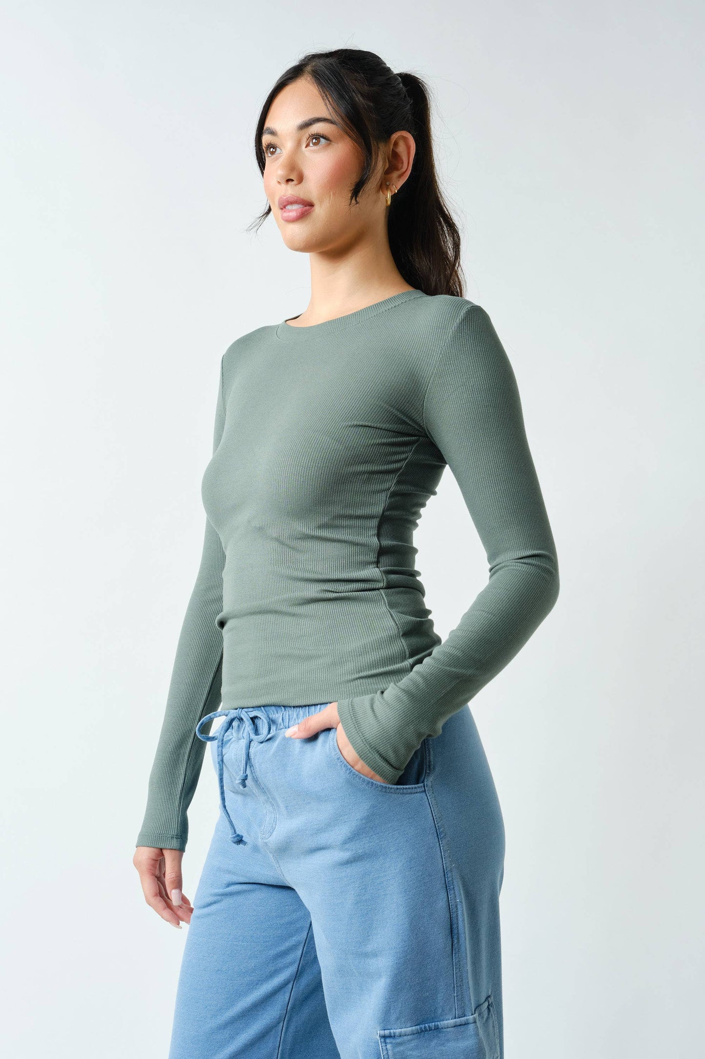 Essential Long-Sleeved Micro-Ribbed Athleisure Top