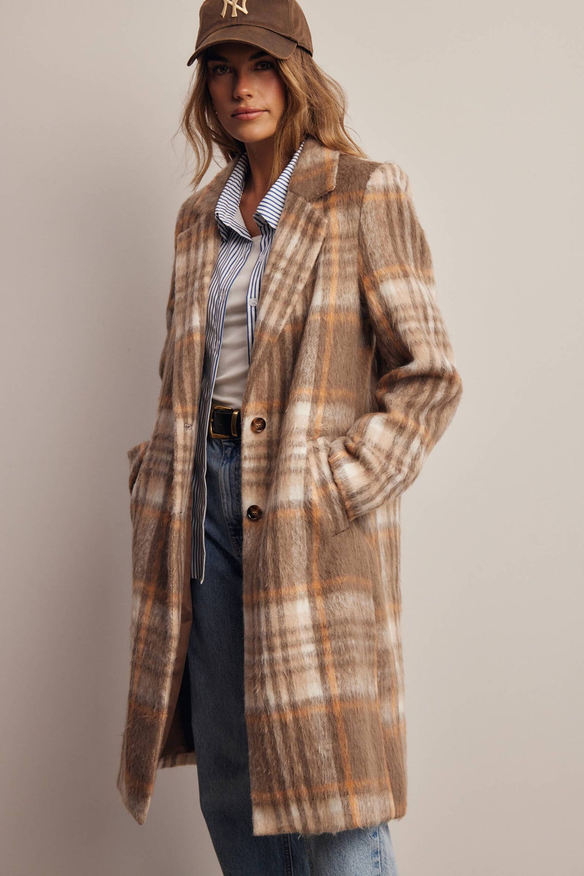Plaid Brushed Long Coat