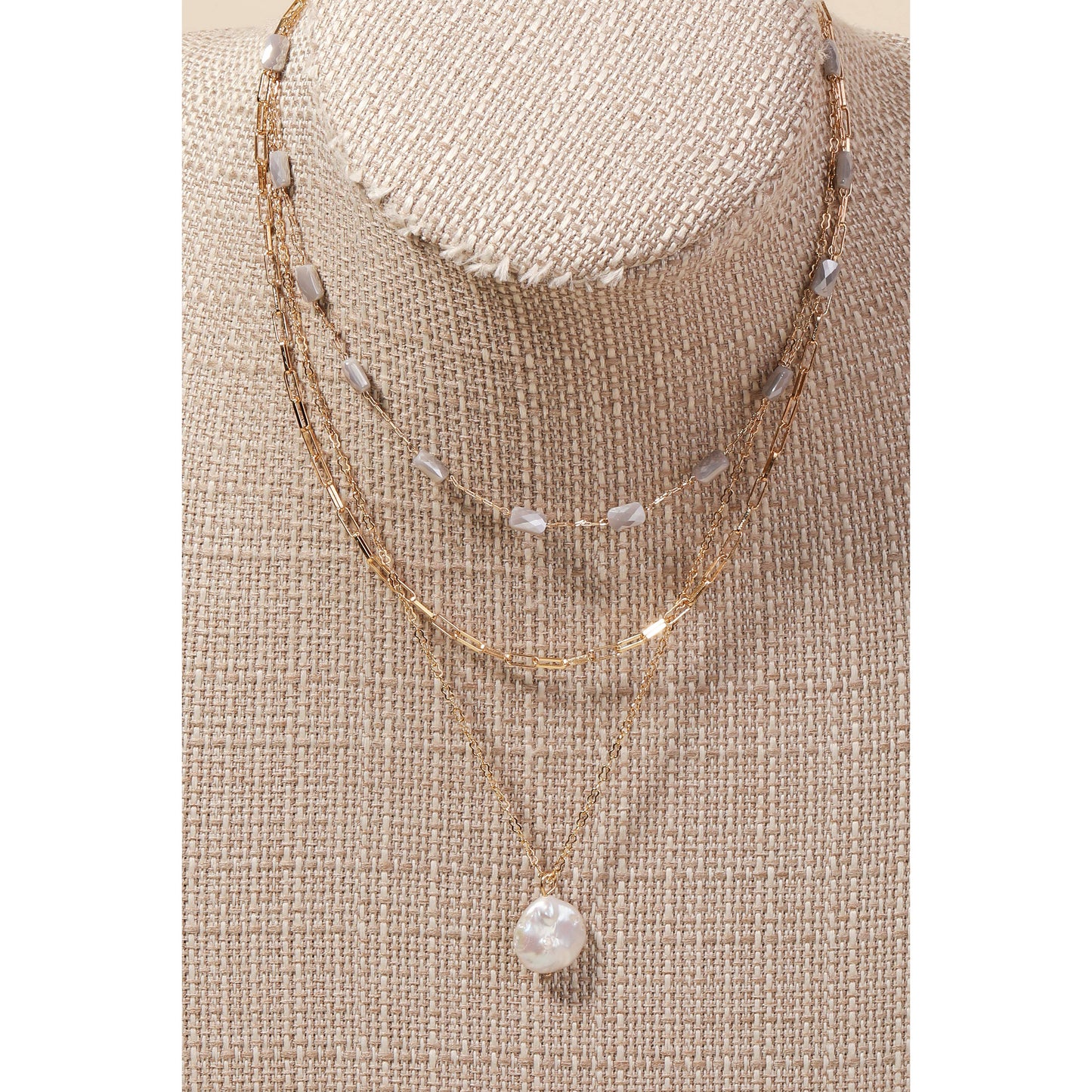 Pearly Disc Layered Chain Necklace Set