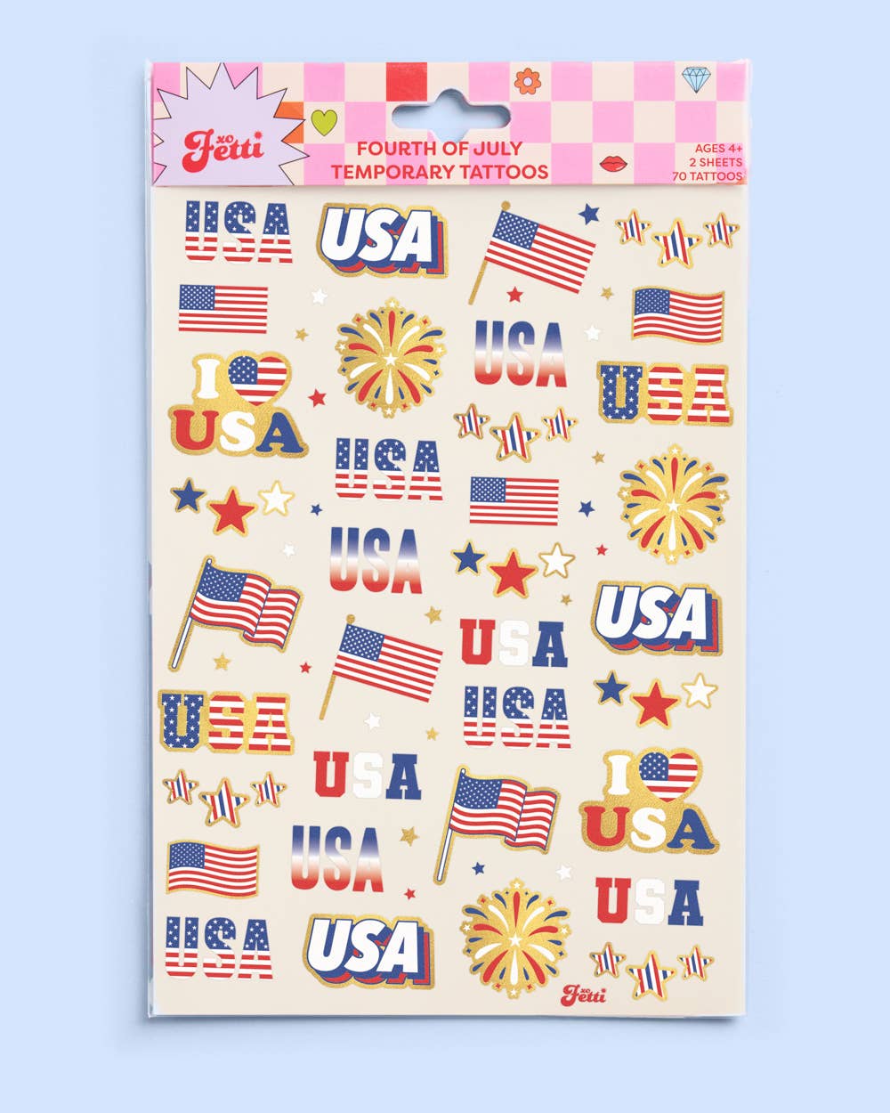 Stars & Stripes Patriotic Tats - 70 foil temporary tattoos