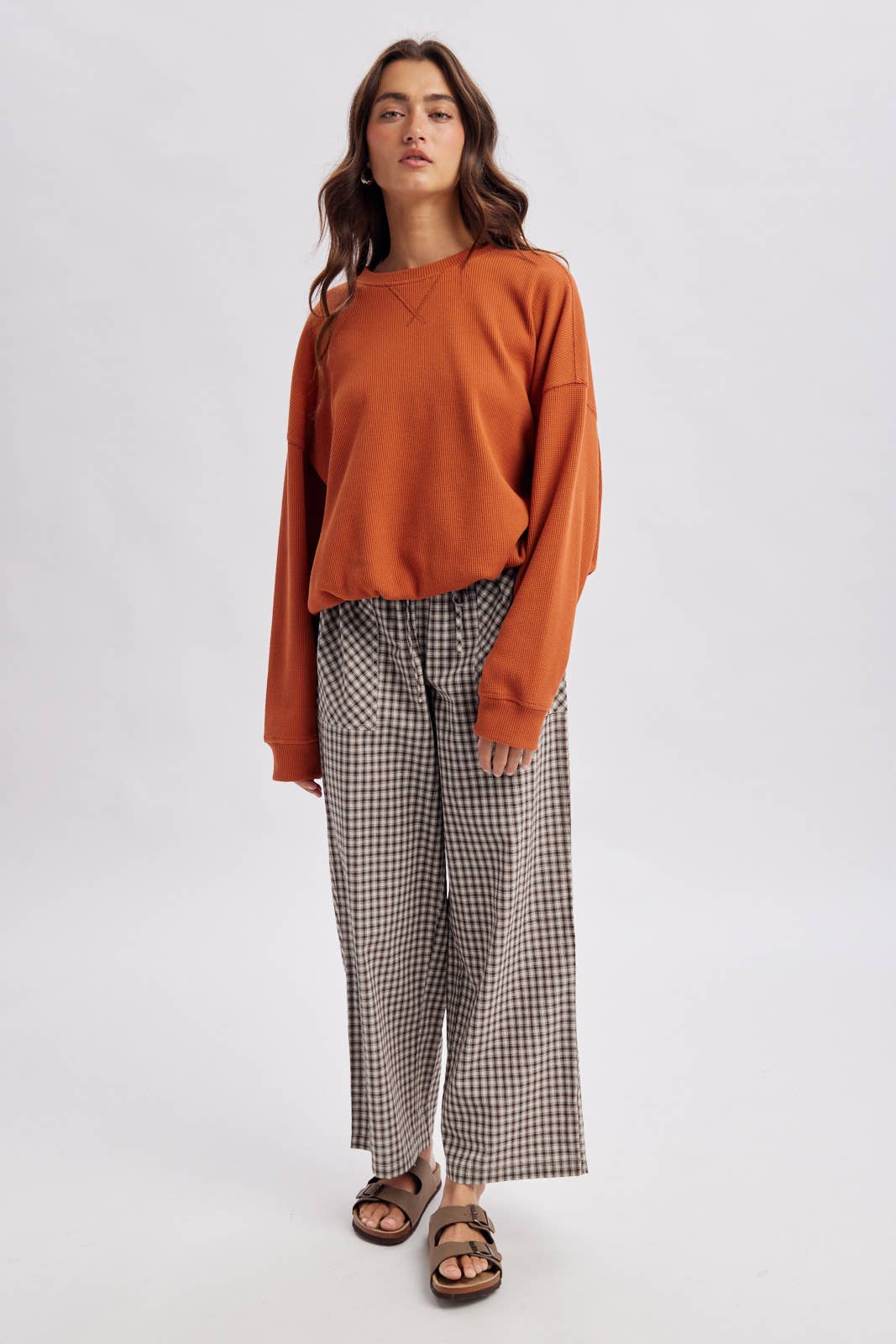 PLAID PATCH POCKET WIDE LEG PANTS