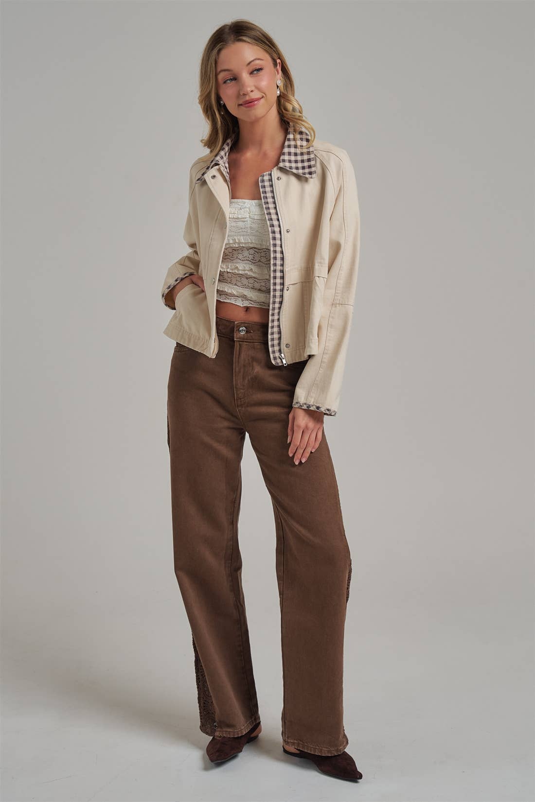 FALL JACKET WITH GINGHAM COLLAR