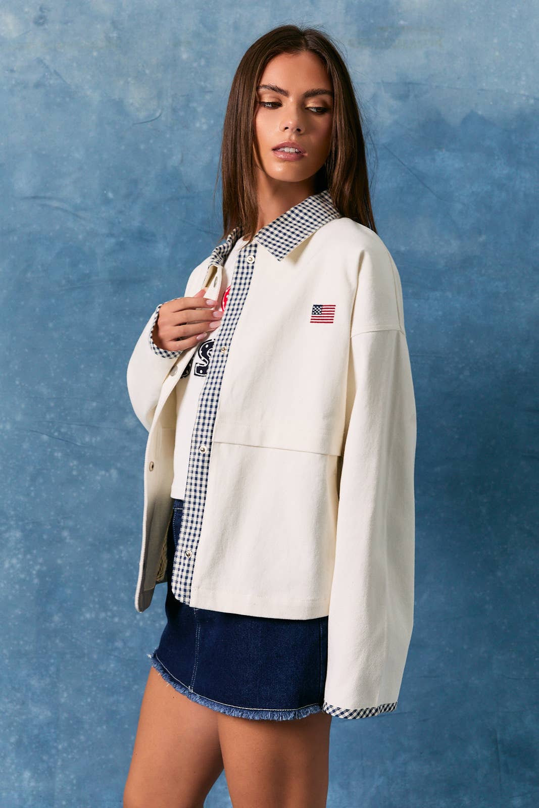 FLAG JACKET WITH GINGHAM CONTRAST