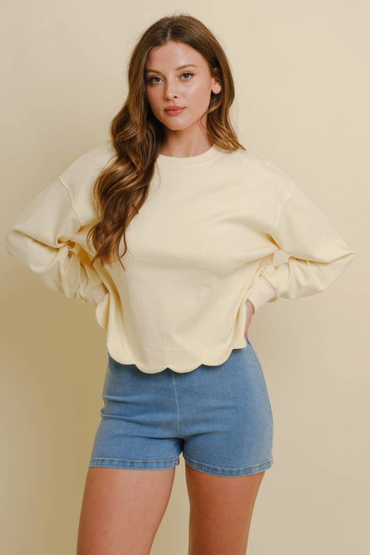 SCALLOPED TRIM LONG SLEEVE TOP
