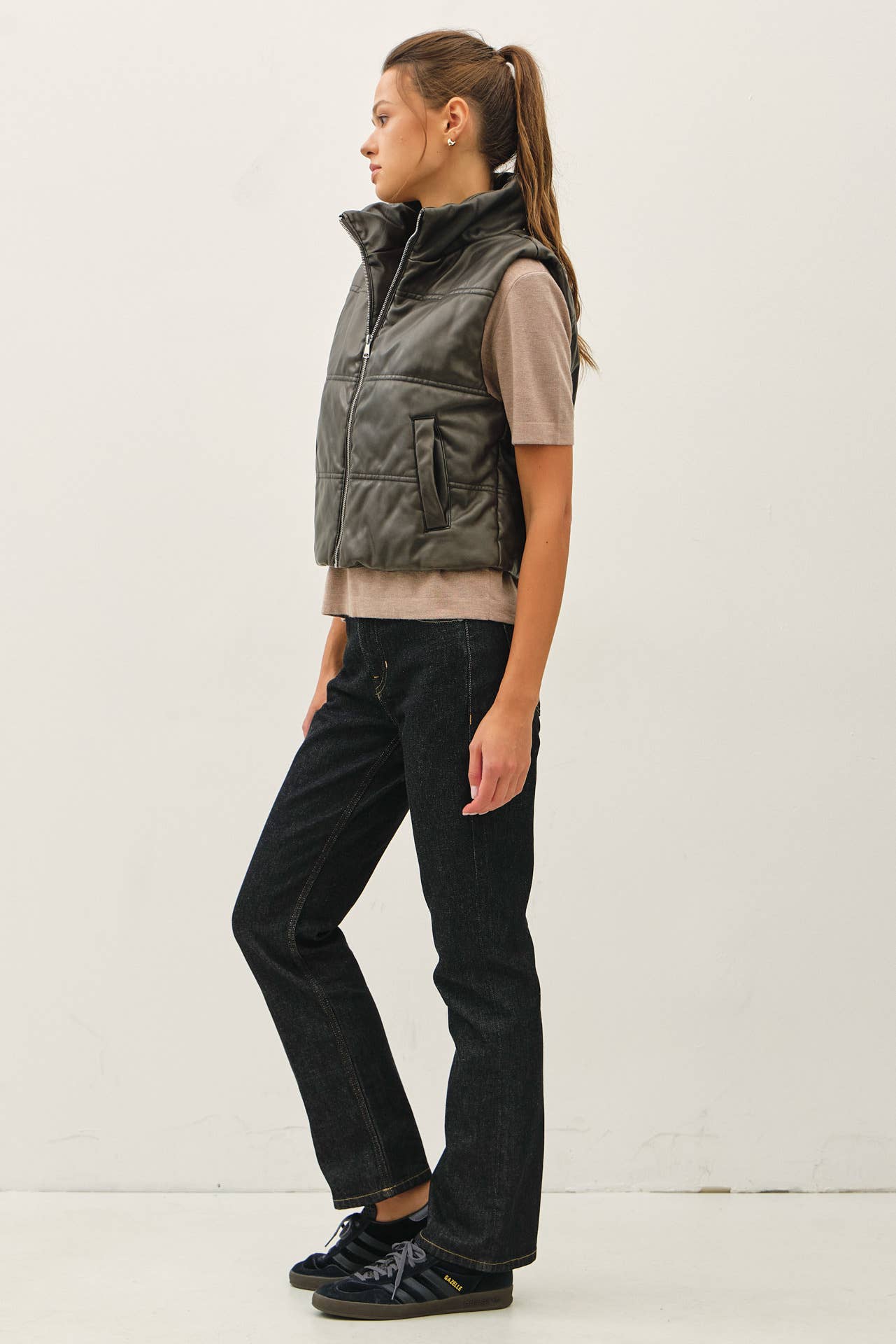 FAUX LEATHER PUFFER VEST