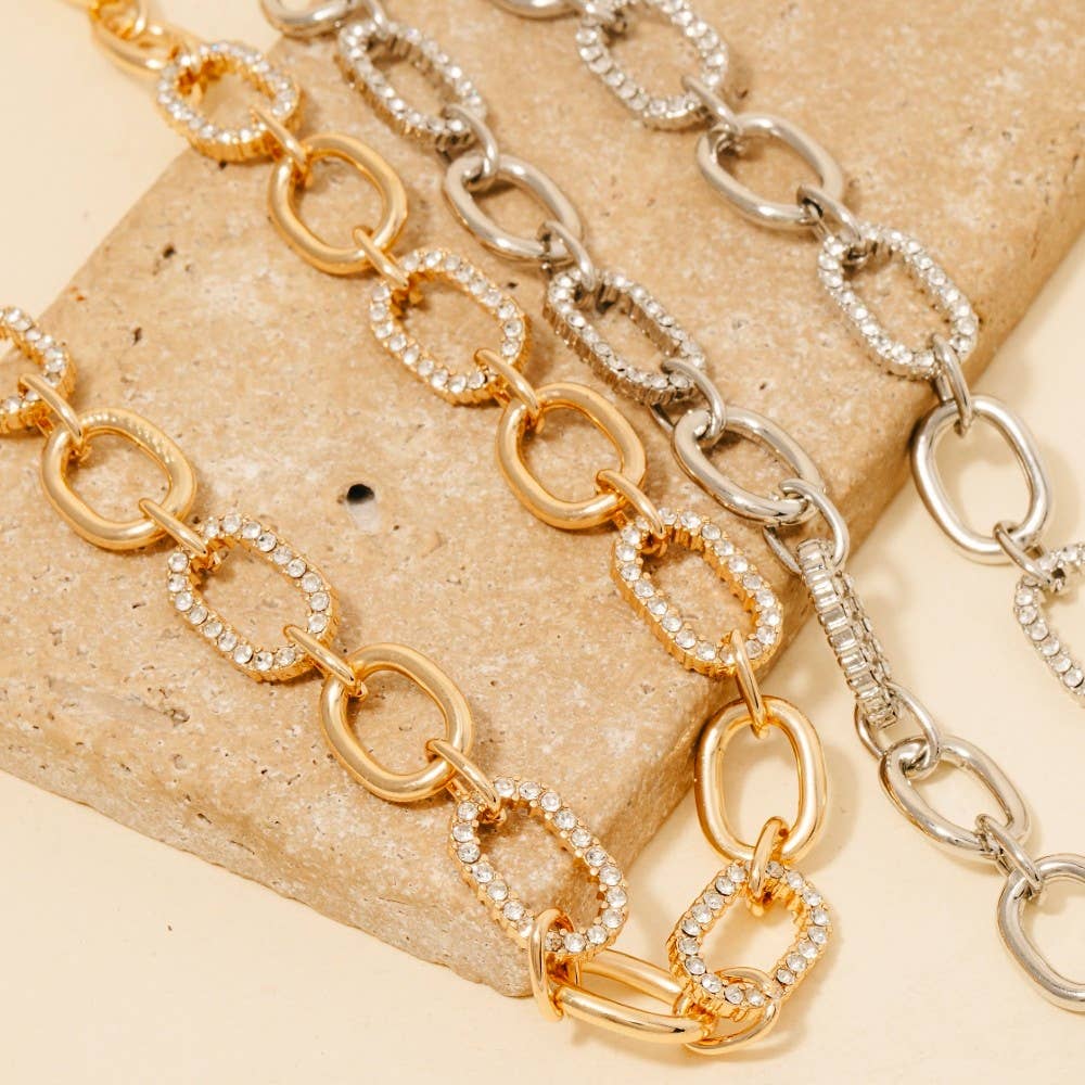 Mixed Oval Pave Chain Necklace