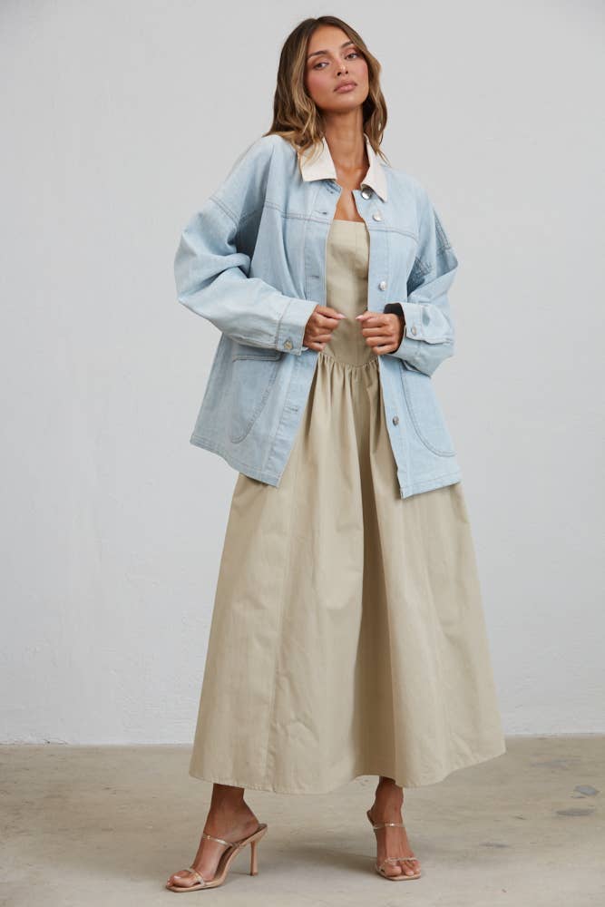 Dito Utility Contrast Collared Denim Jacket