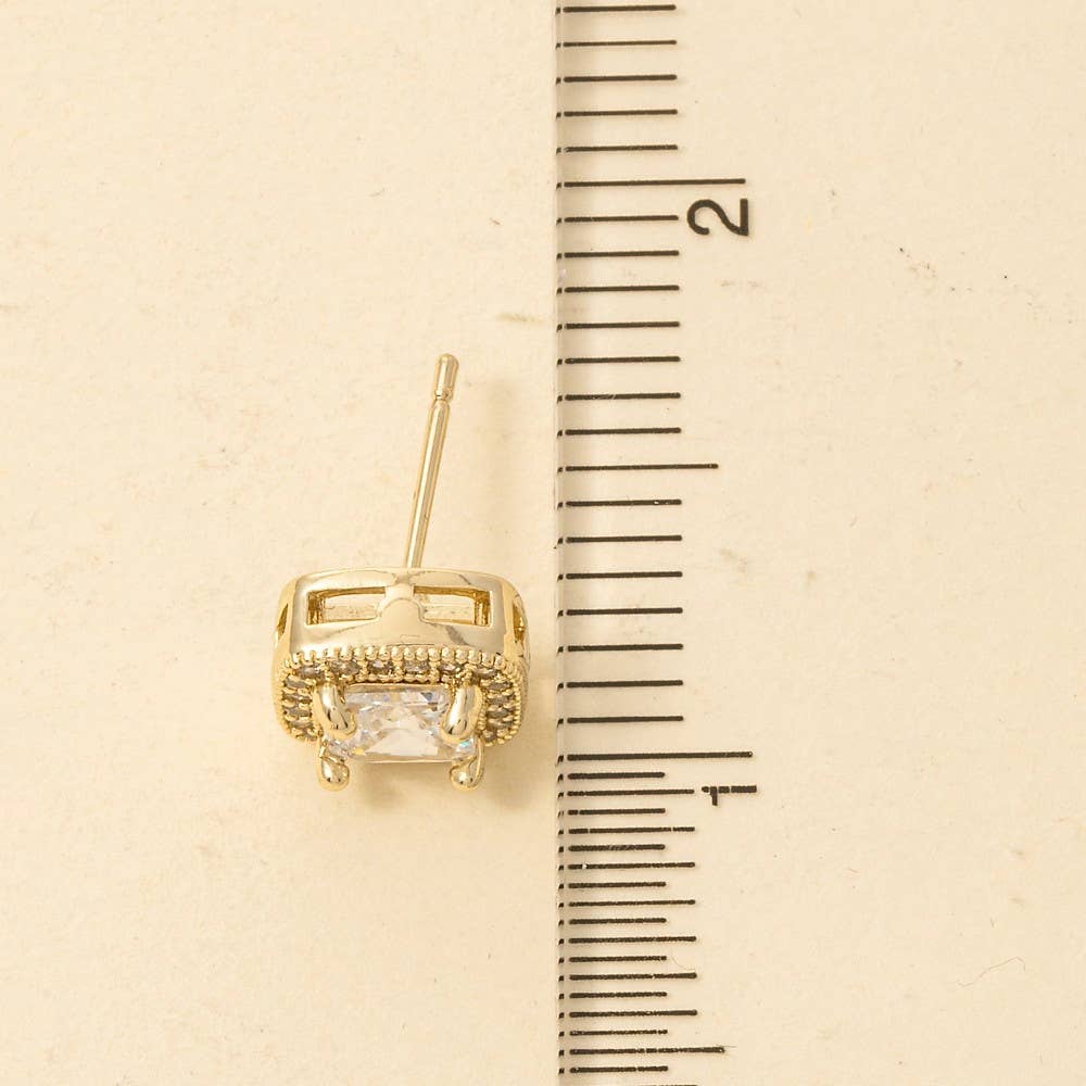 Gold Dipped Square Halo Cz Stud Earrings