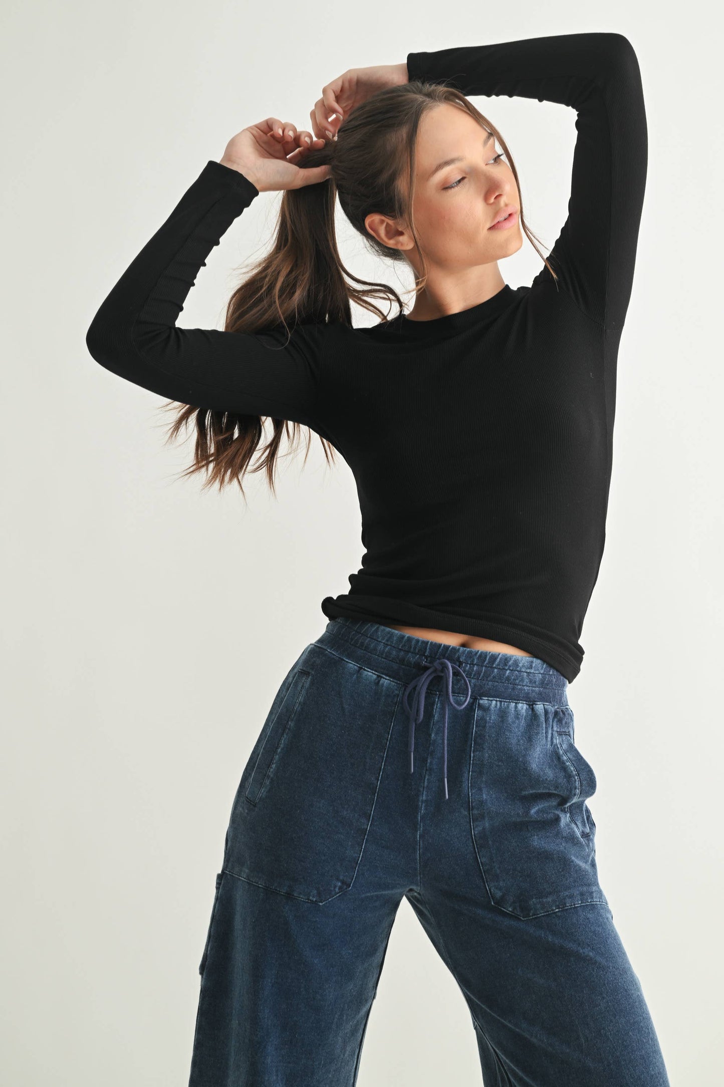Essential Long-Sleeved Micro-Ribbed Athleisure Top