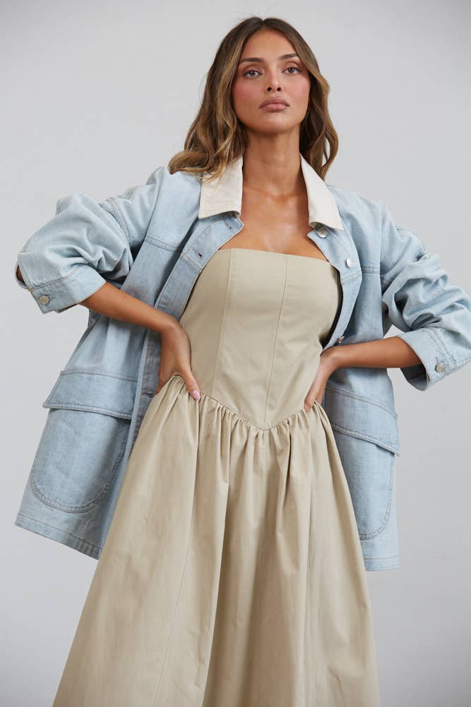Dito Utility Contrast Collared Denim Jacket