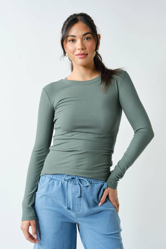 Essential Long-Sleeved Micro-Ribbed Athleisure Top