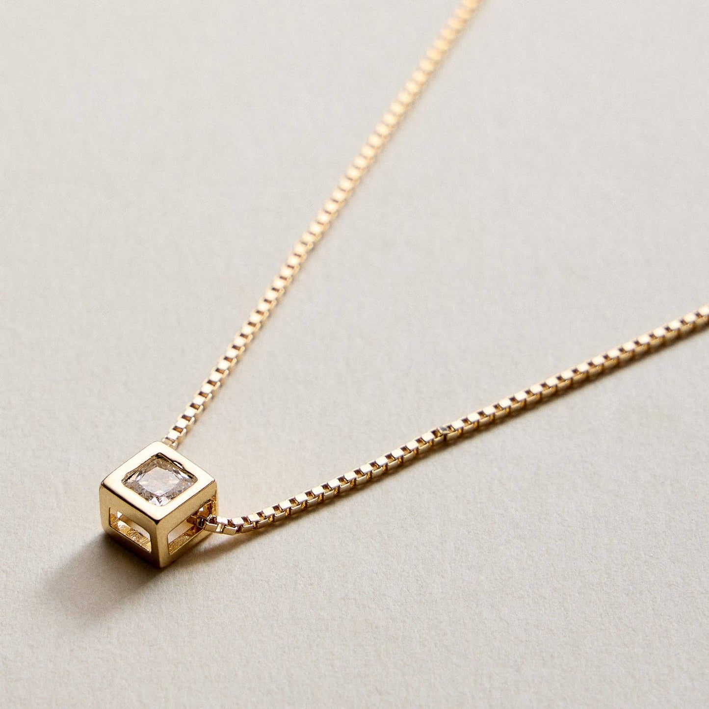 18K Gold Filled CZ in Cube | Pendant Necklace