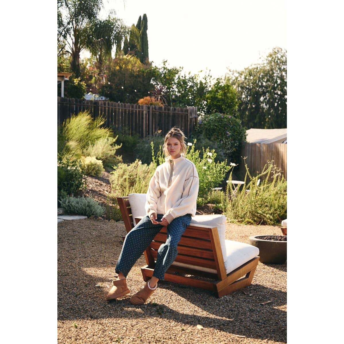 GINGHAM TRIM SHERPA FLEECE HALF-ZIP PULLOVER