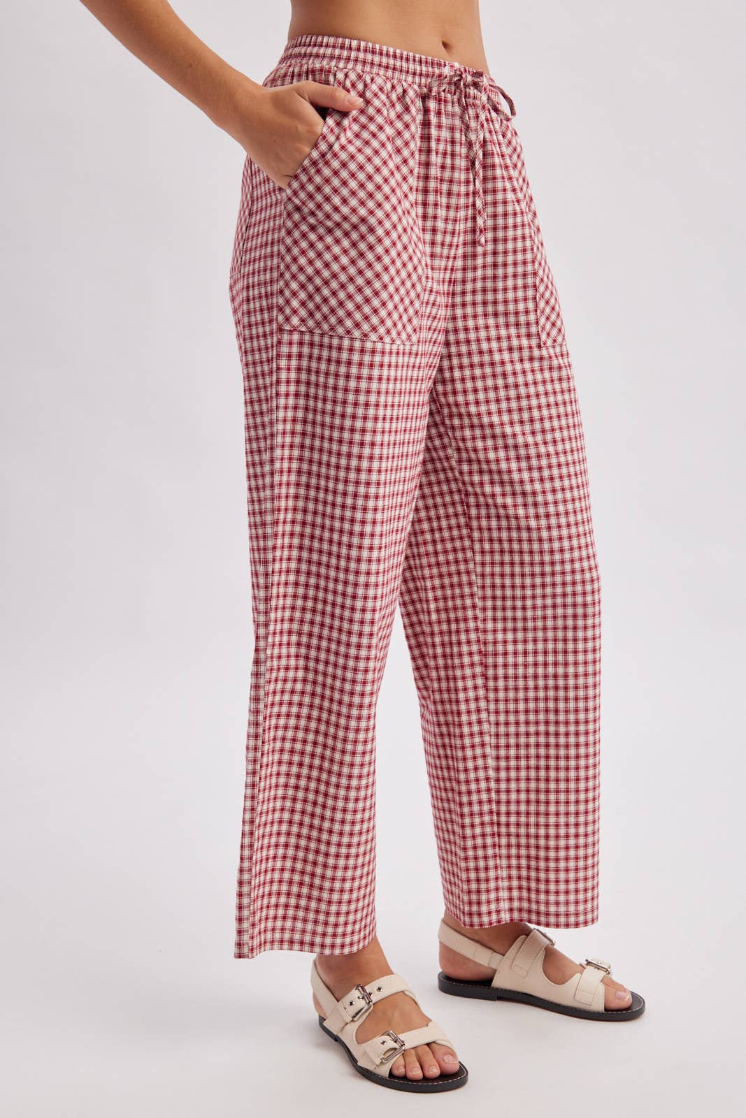 PLAID PATCH POCKET WIDE LEG PANTS