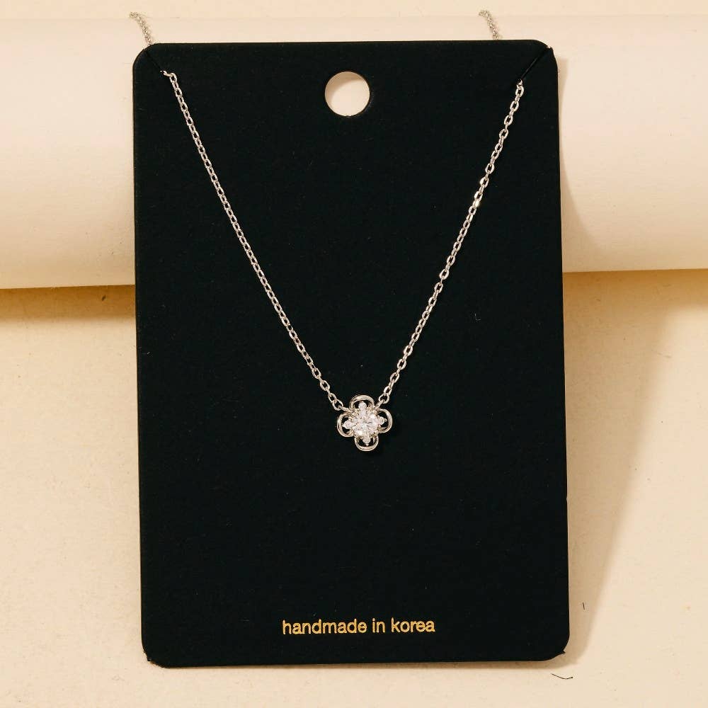Gold Dipped Cz Cluster Clover Pendant Necklace