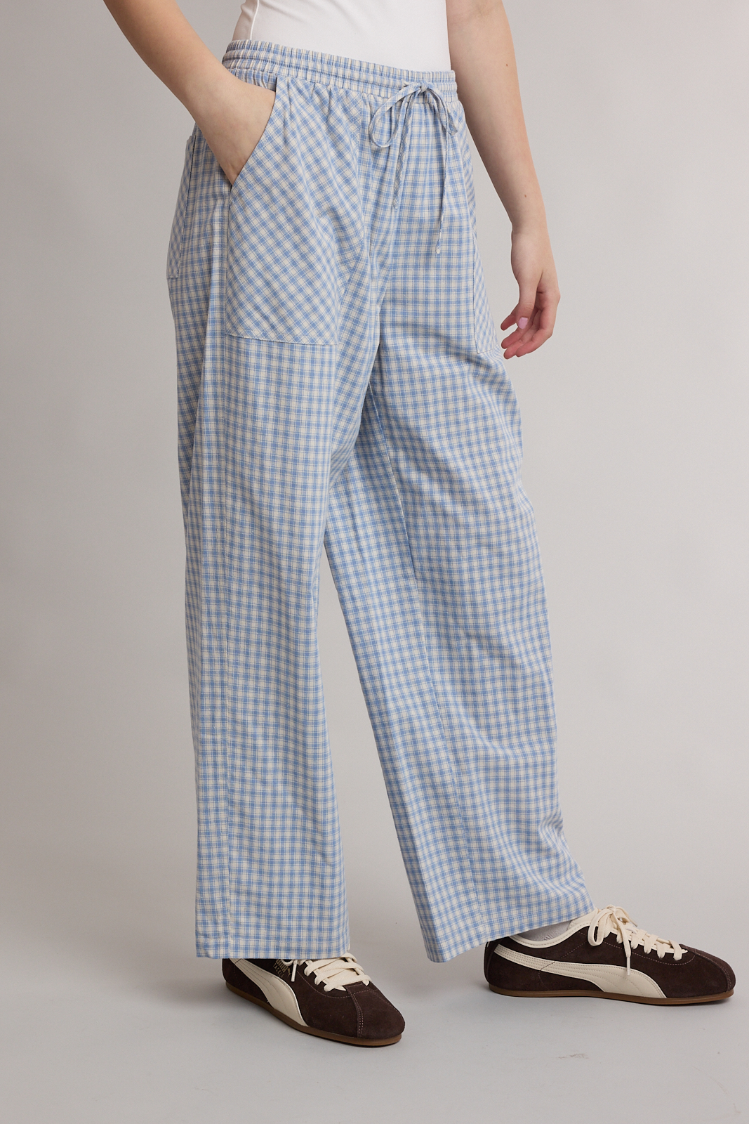 PLAID PATCH POCKET WIDE LEG PANTS