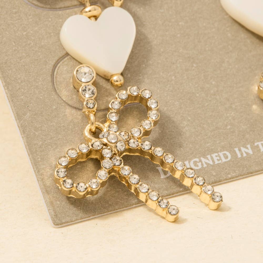 Seashell Heart And Ribbon Bow Stud Earrings Set
