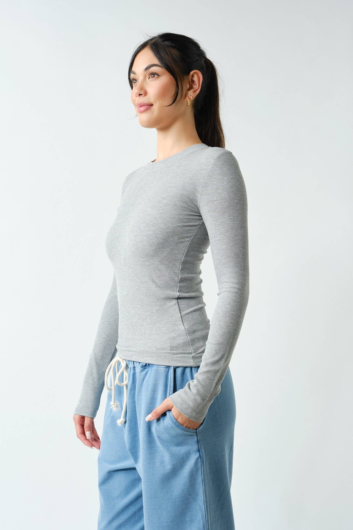 Essential Long-Sleeved Micro-Ribbed Athleisure Top