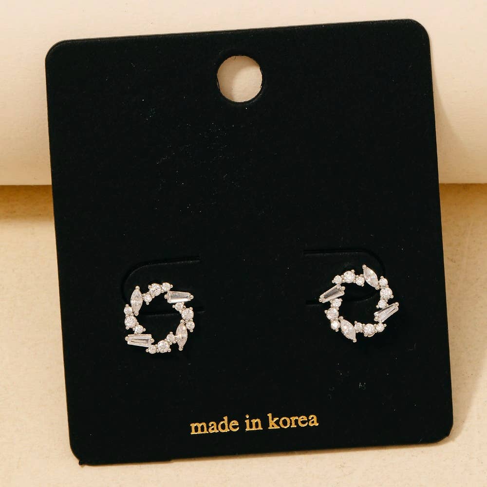 Cz Cluster Mini Twisted Hoop Stud Earrings