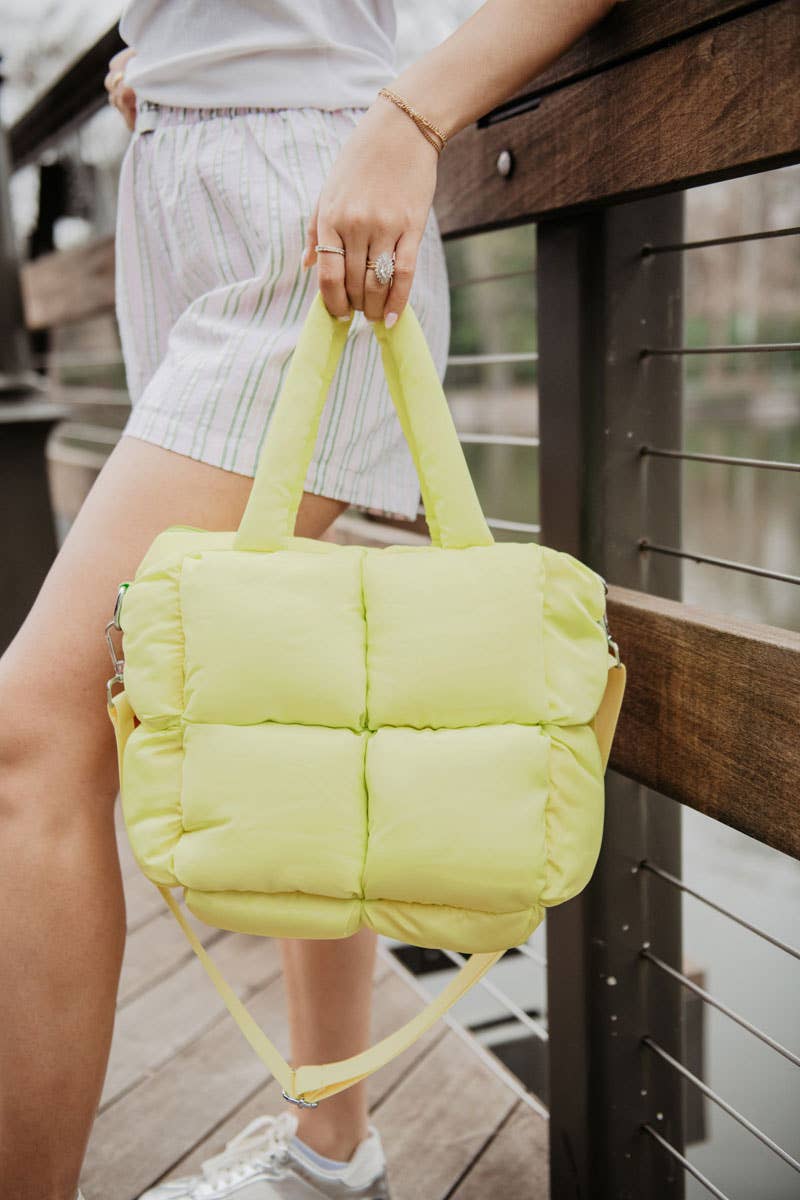 Lime Yellow Wholesale Mini Quilted Puffer Tote Bag