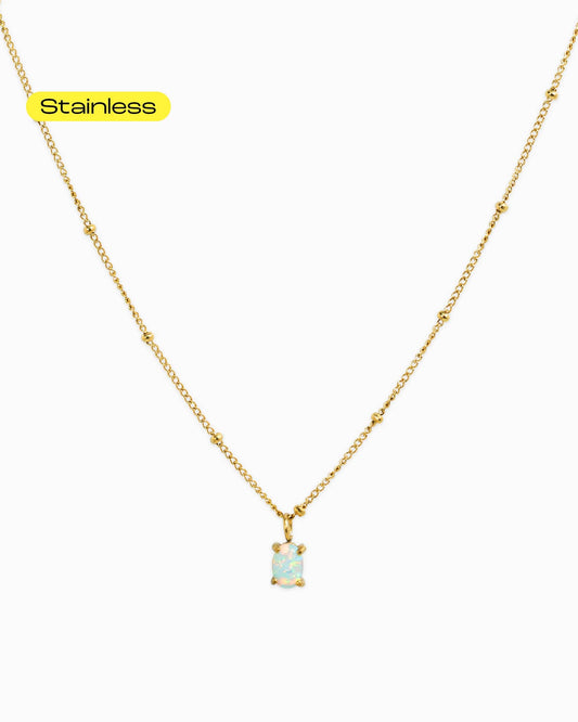 Semi Opal Drop Ball Chain Necklace