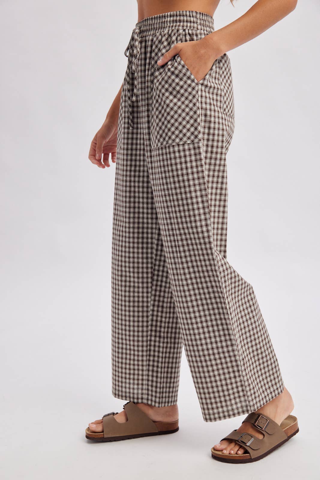 PLAID PATCH POCKET WIDE LEG PANTS