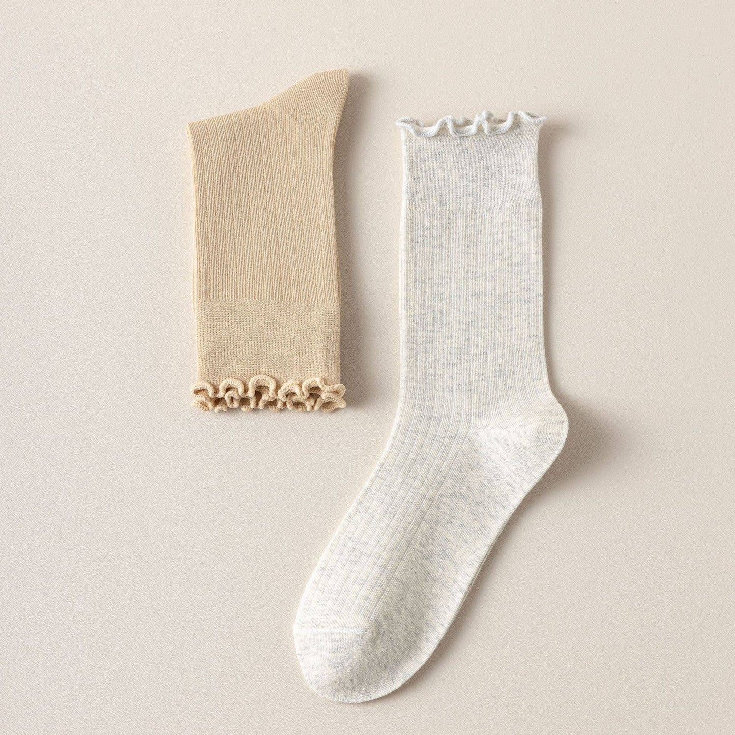 Vertical Stripes Thin Solid Ruffle Crew Socks