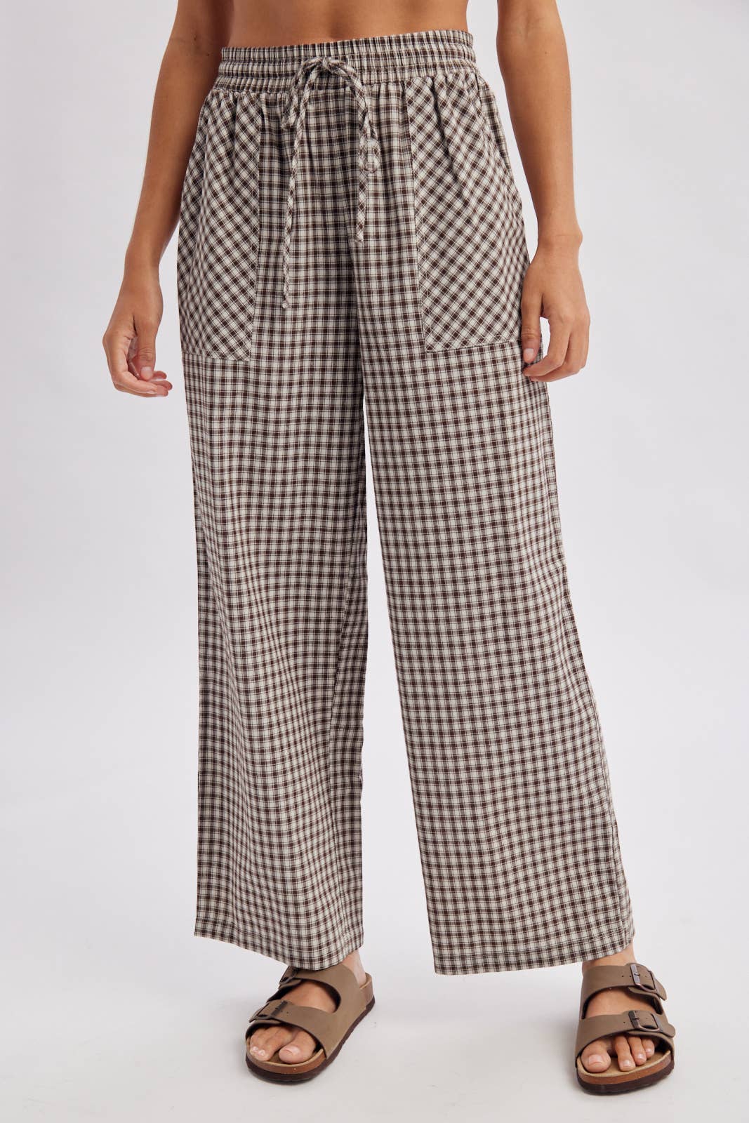 PLAID PATCH POCKET WIDE LEG PANTS