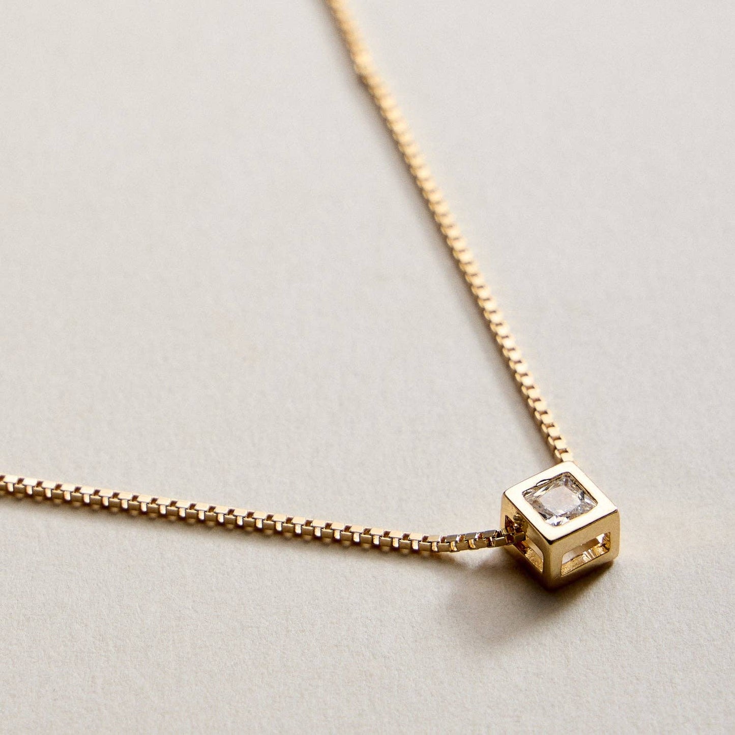 18K Gold Filled CZ in Cube | Pendant Necklace