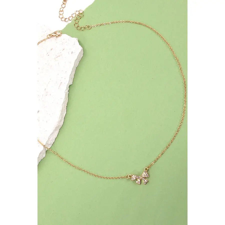 Mini Rhinestone Bow Charm Necklace