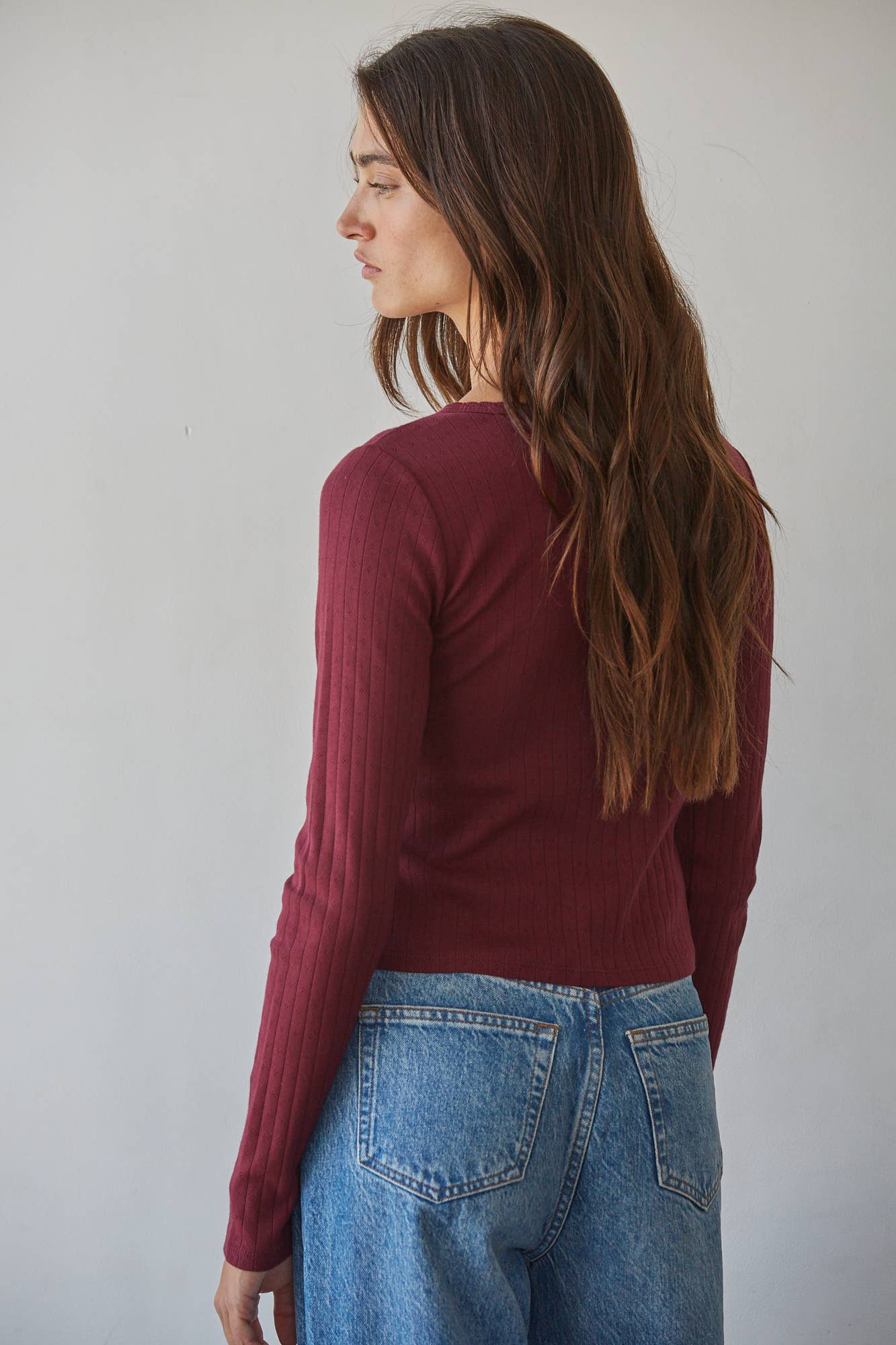 Knit Cotton Pointelle Button Down Cardigan