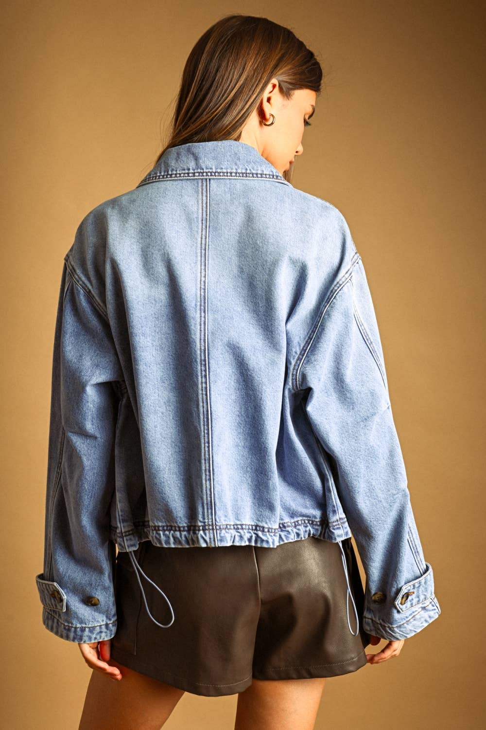 WASHED DENIM BUTTON FRONT BOMBER JACKET
